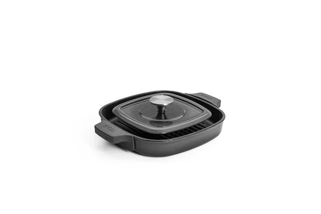 woll-iron-gusseisen-grillpfanne-viereckig-24-x-24-cm-mit-rillen-inkl-steakpresse image 1