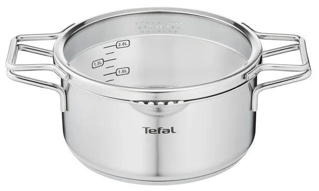 tefal-nordica-kochtopf-20-cm-mit-glasdeckel-edelstahl-mit-doppelgriffen-robuster image 1