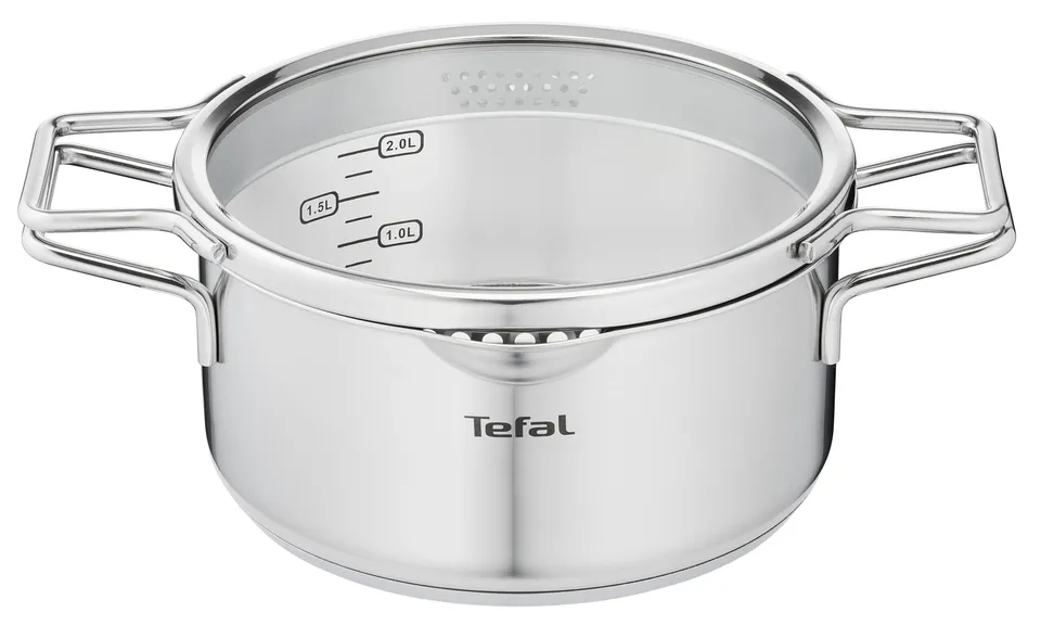 tefal-nordica-kochtopf-20-cm-mit-glasdeckel-edelstahl-mit-doppelgriffen-robuster image 1