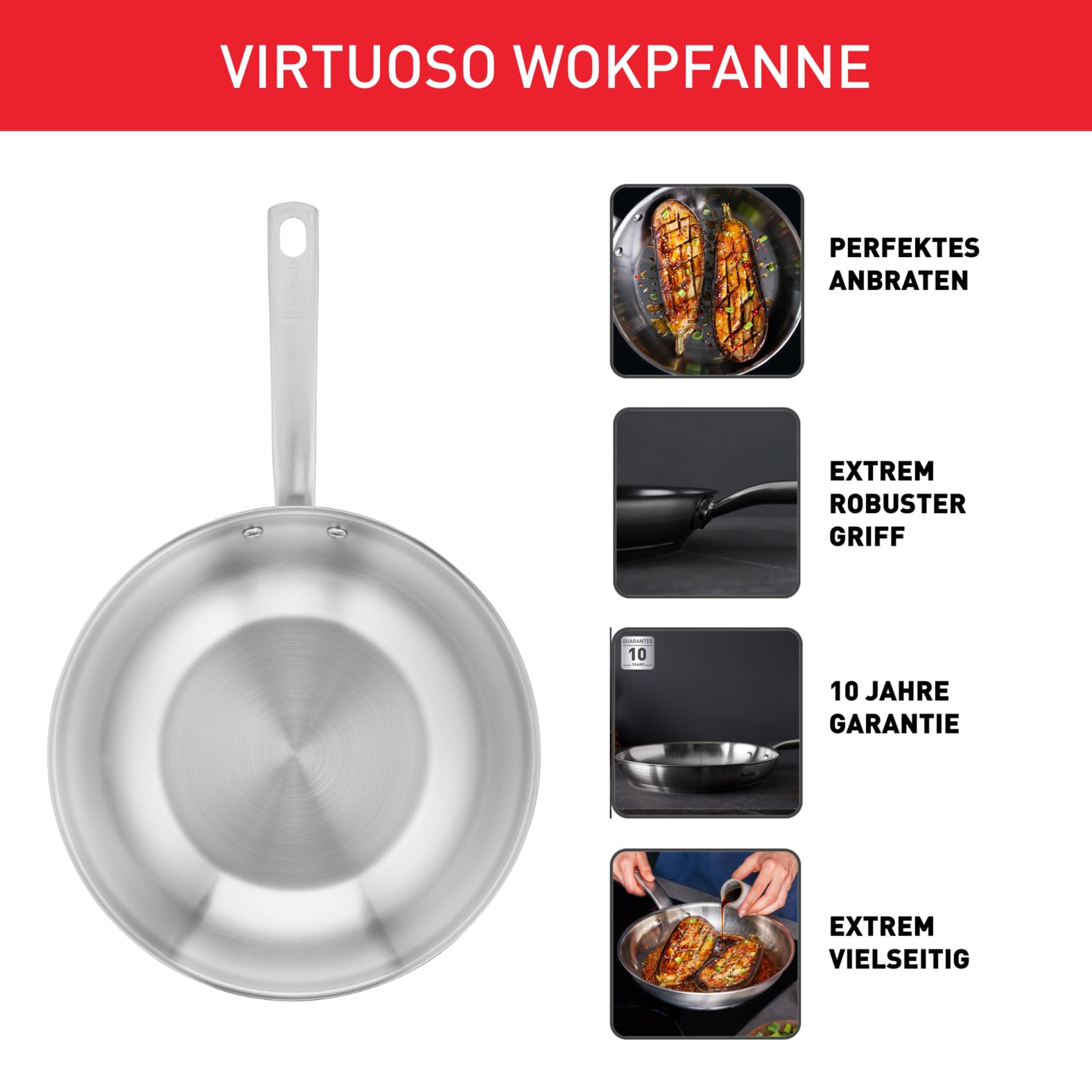 tefal-virtuoso-e49219-wokpfanne-28-cm-induktion-unversiegelter-premium-edelstahl image 2