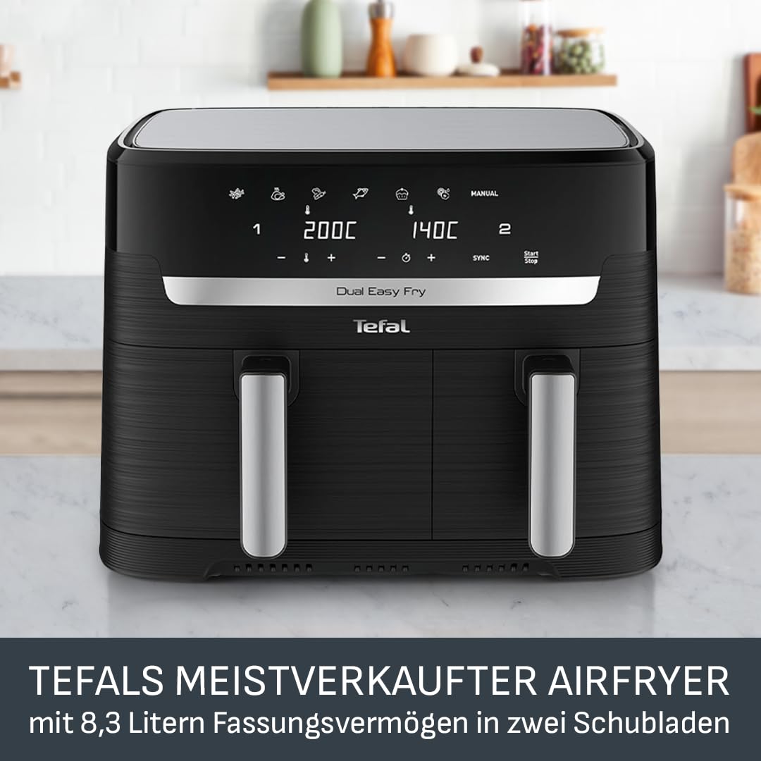 tefal-dual-easy-fry-hei-luftfritteuse-ey9018-8-3-l-doppelkammer-mit-sync-funktio image 2
