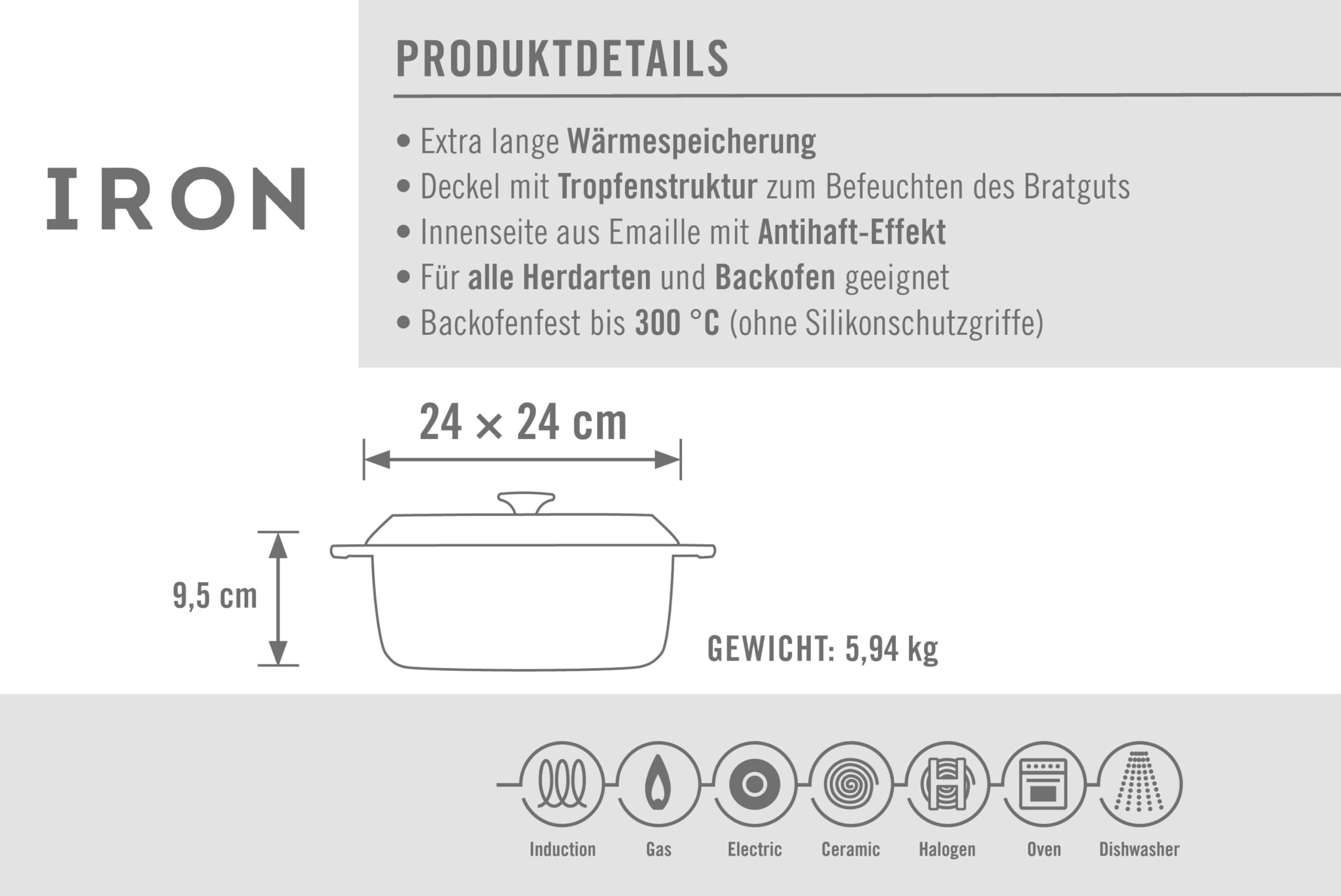 woll-iron-gusseisen-kasserolle-viereckig-24-x-24-cm-mit-deckel-und-silikongriffe image 4
