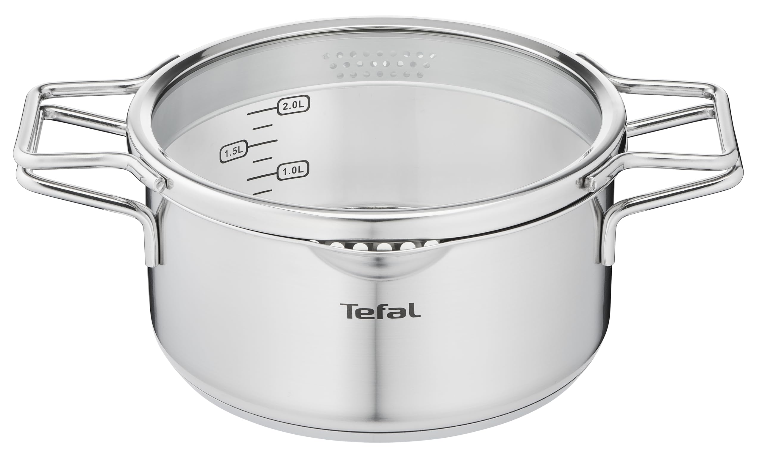 tefal-nordica-kochtopf-20-cm-mit-glasdeckel-edelstahl-mit-doppelgriffen-robuster image 1