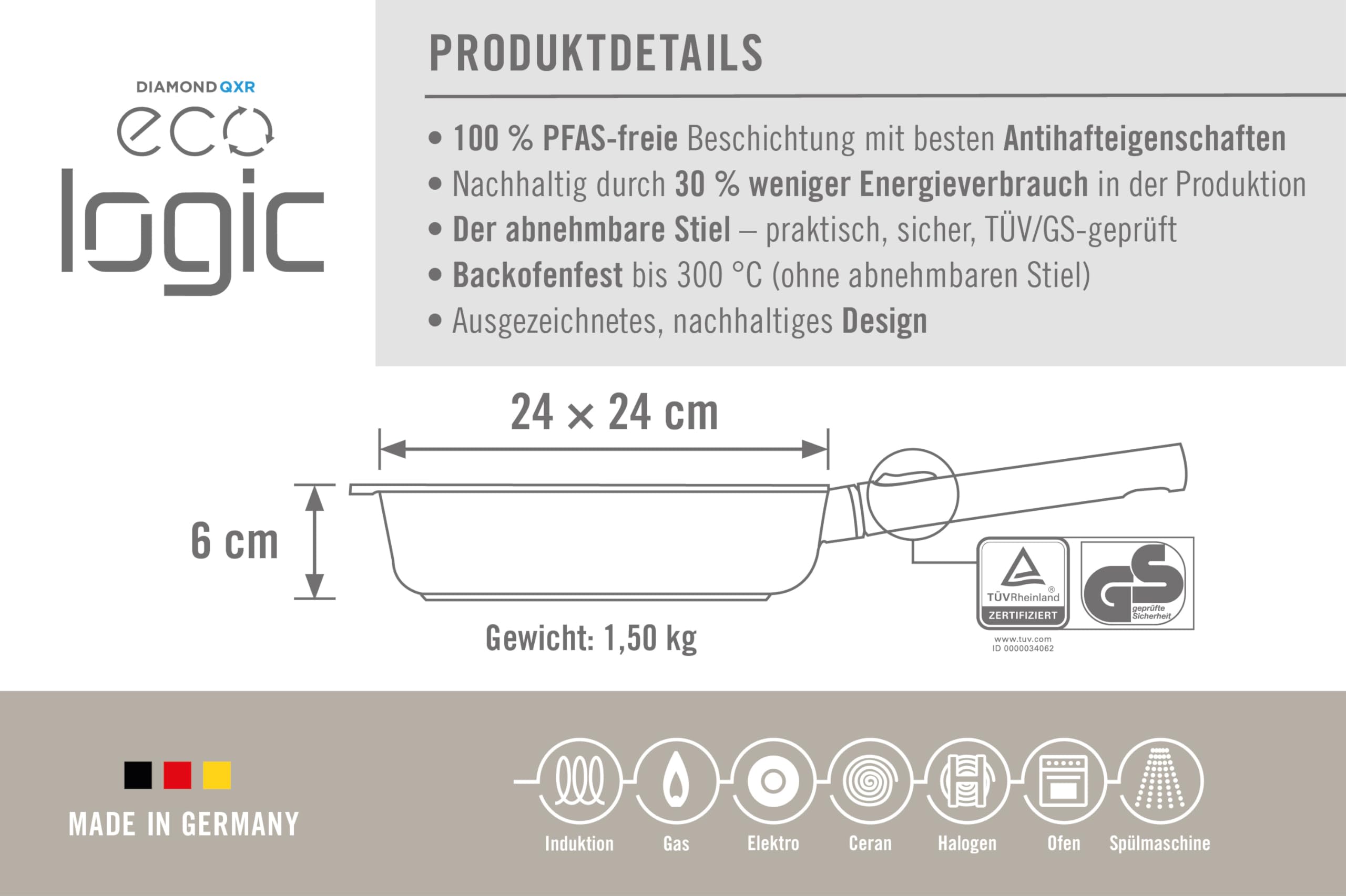 woll-eco-logic-qxr-viereckpfanne-24-x-24-cm-induktionsgeeignet-pfas-freie-antiha image 5