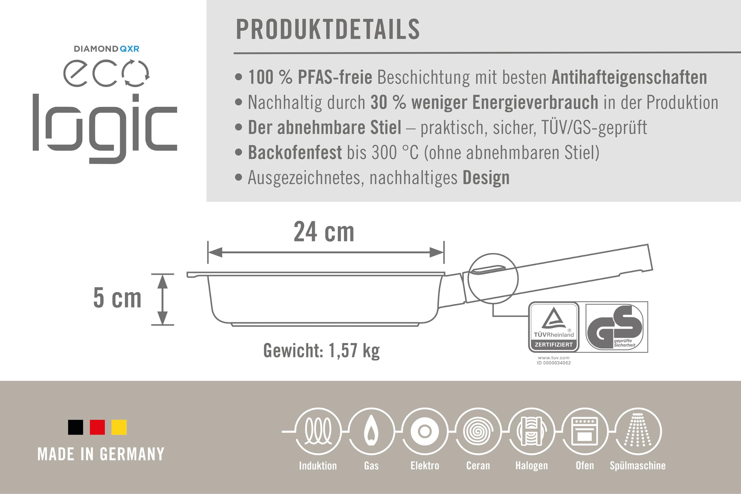 woll-eco-logic-qxr-flachpfanne-24-cm-mit-abnehmbarem-edelstahlstiel-pfas-freie-a image 5