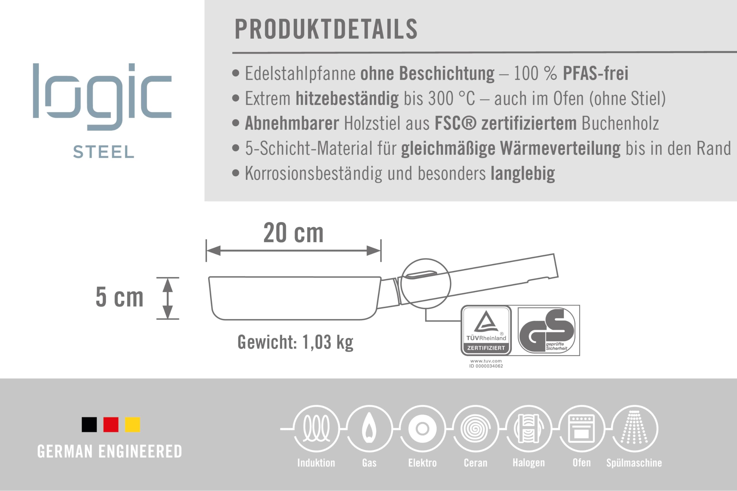 woll-logic-steel-flachpfanne-20-cm-mit-abnehmbarem-nachhaltigem-holzstiel-unbesc image 5