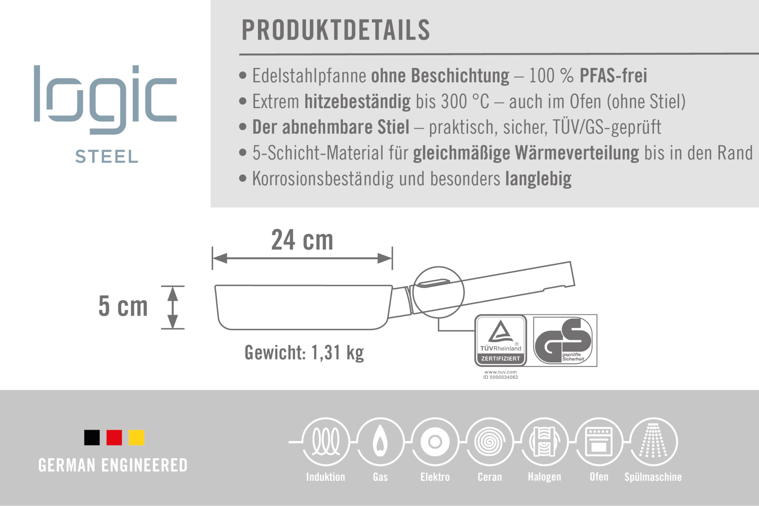 woll-logic-steel-flachpfanne-24-cm-edelstahl-unbeschichtet-pfas-frei-abnehmbarer image 4