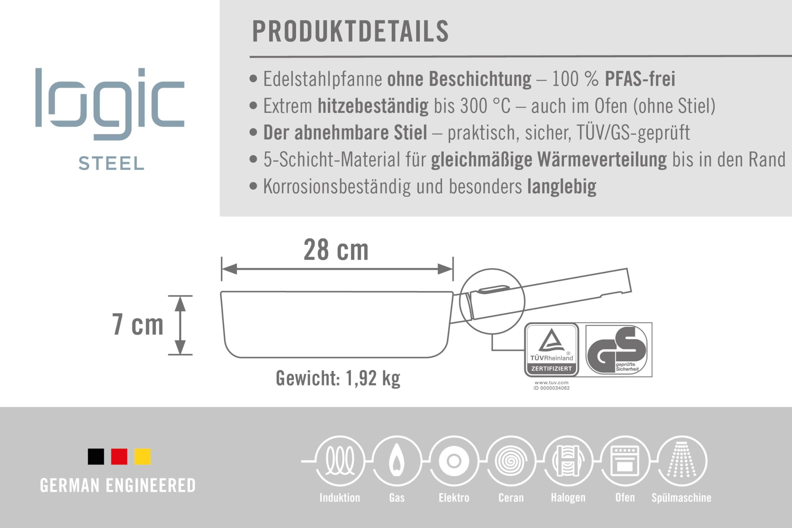 woll-logic-steel-hochrandpfanne-28-cm-7-cm-hoch-5-schicht-edelstahl-bratpfanne-o image 3