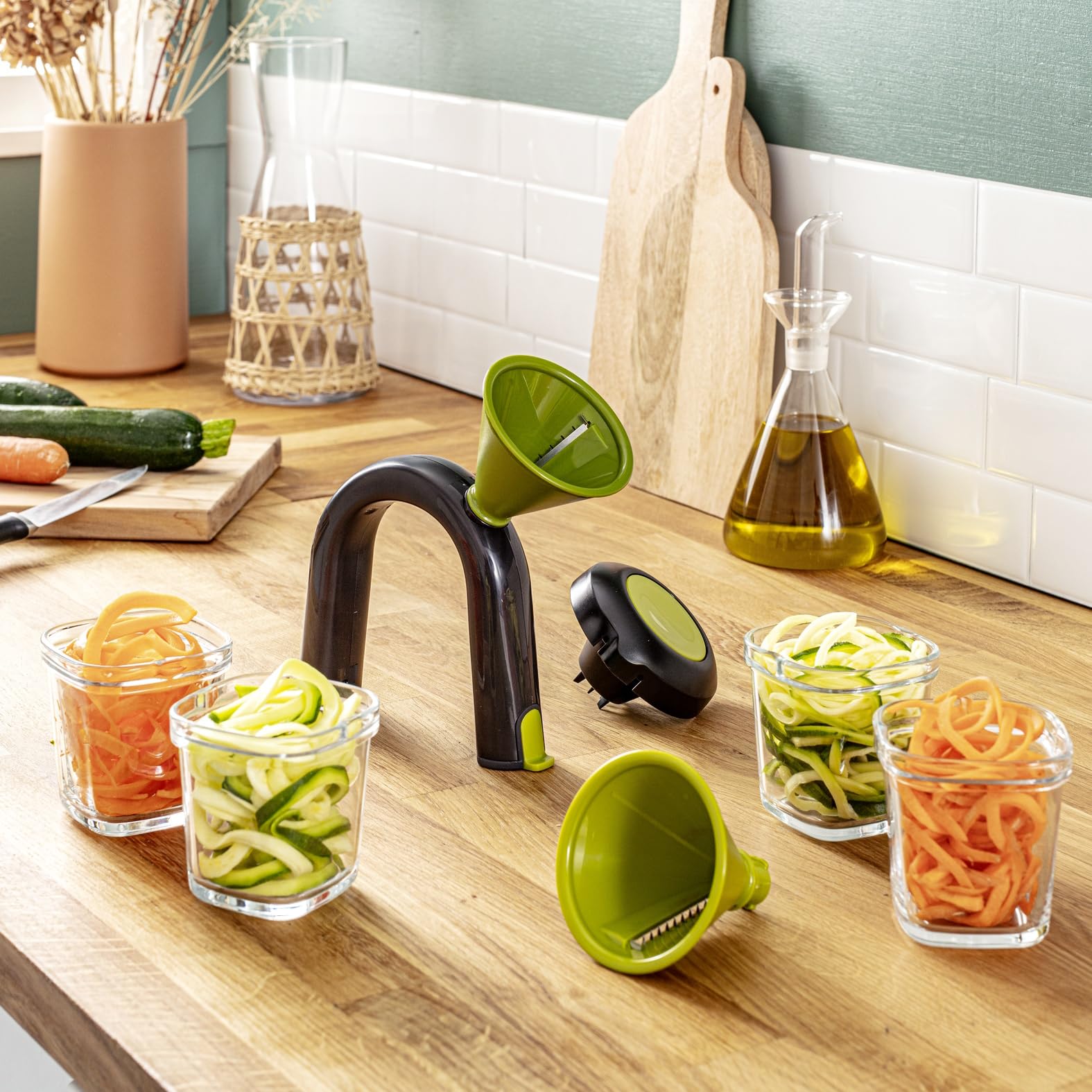 tefal-ingenio-spiralschneider-k22980-2-aufs-tze-f-r-spaghetti-und-b-nder-gr-n-sc image 3
