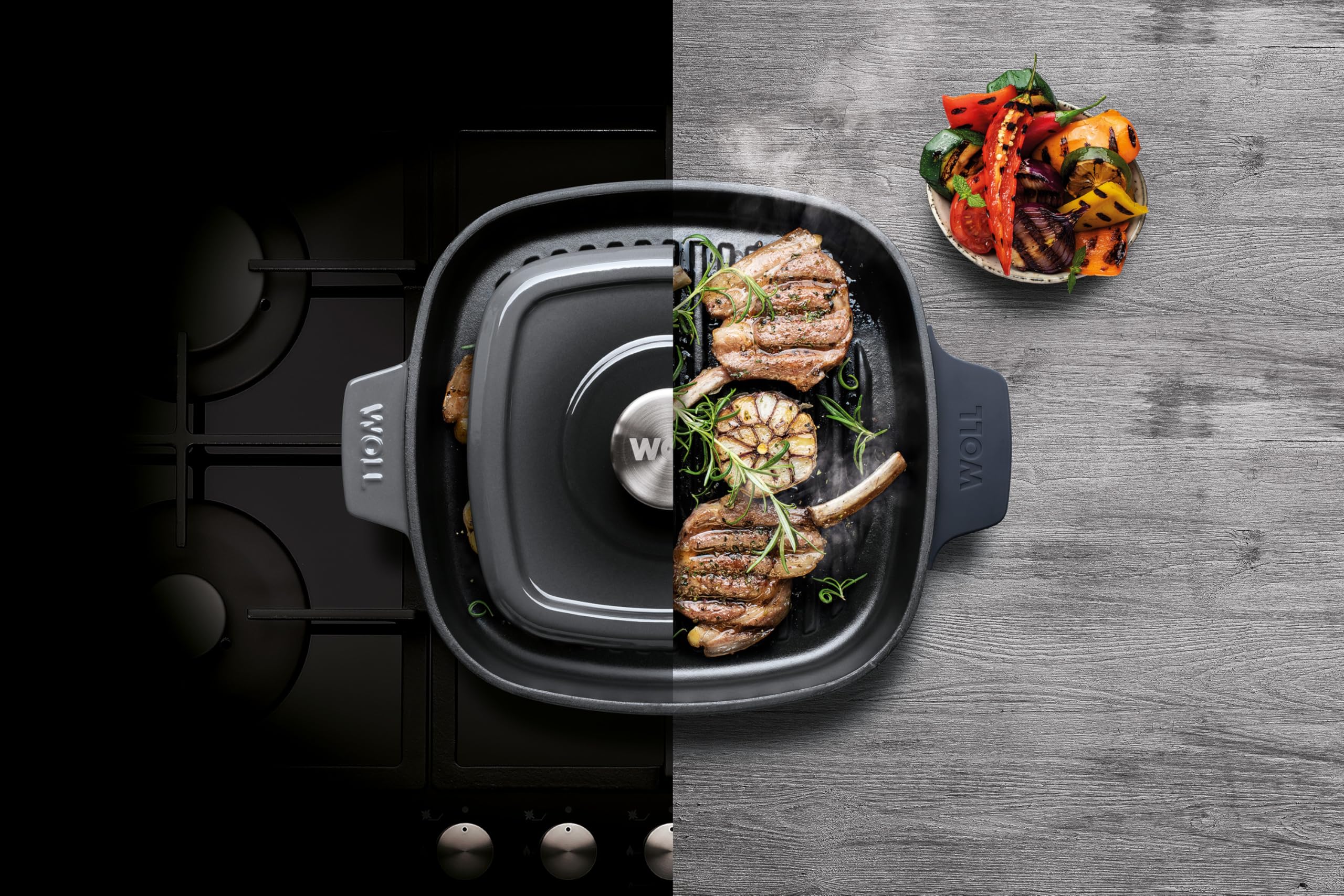 woll-iron-gusseisen-grillpfanne-viereckig-24-x-24-cm-mit-rillen-inkl-steakpresse image 5